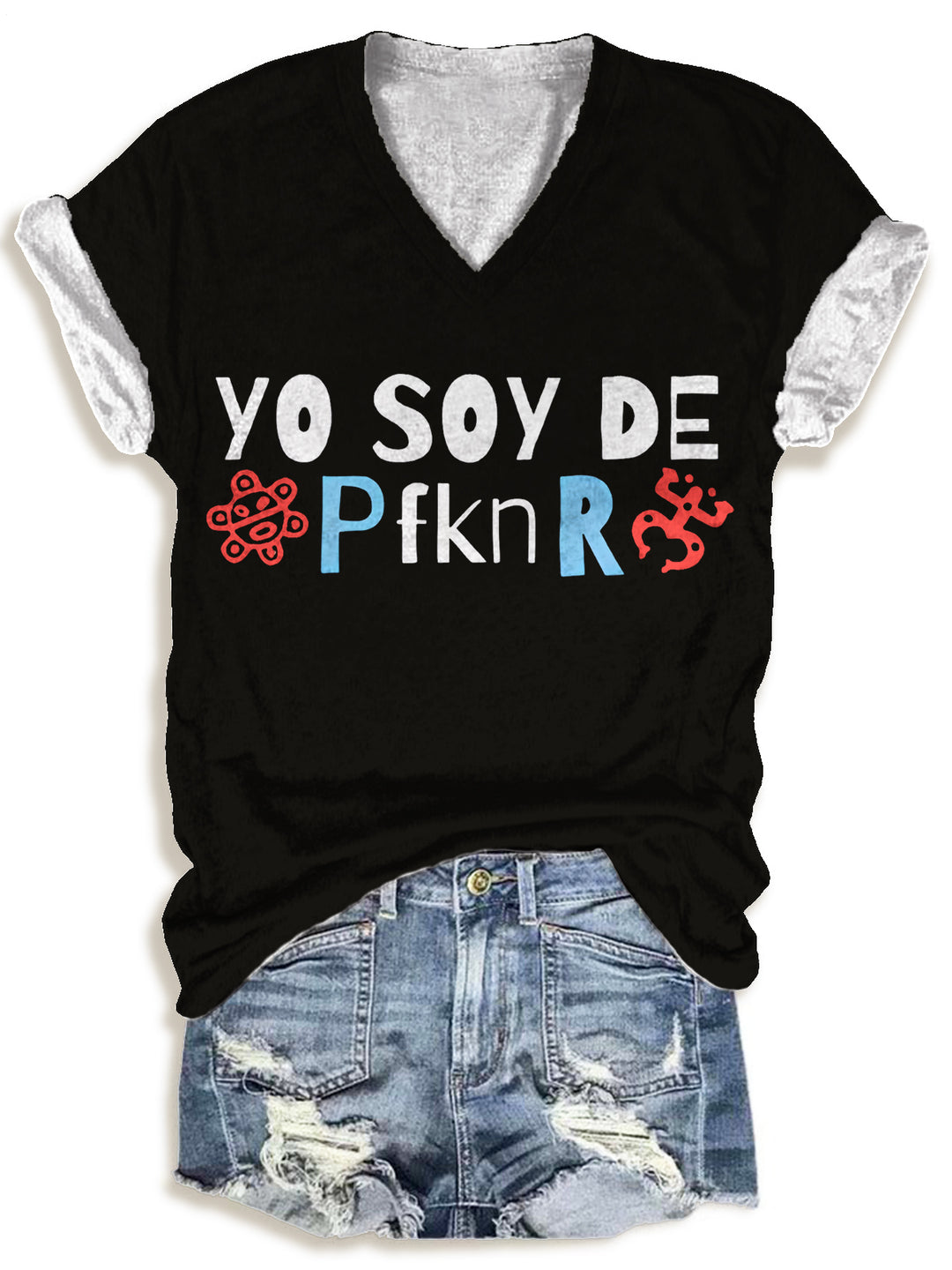 Bad Bunny Simplicity Printed V-neck T-Shirt