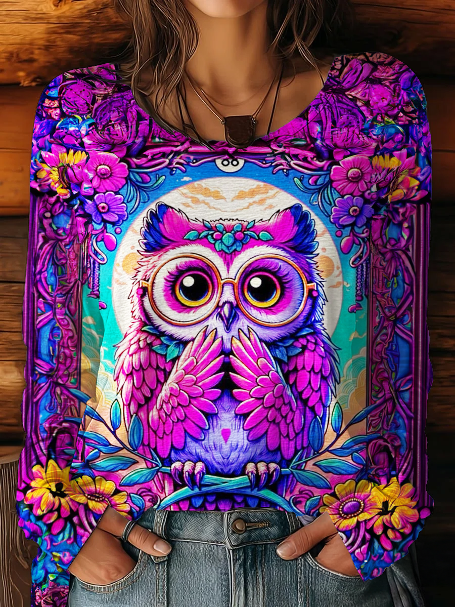 Owl Ways Anxious Women's Round Neck Long Sleeve T-shirt