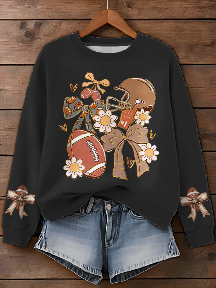 Game Day Football Coquette Printed Long Sleeve Casual Top