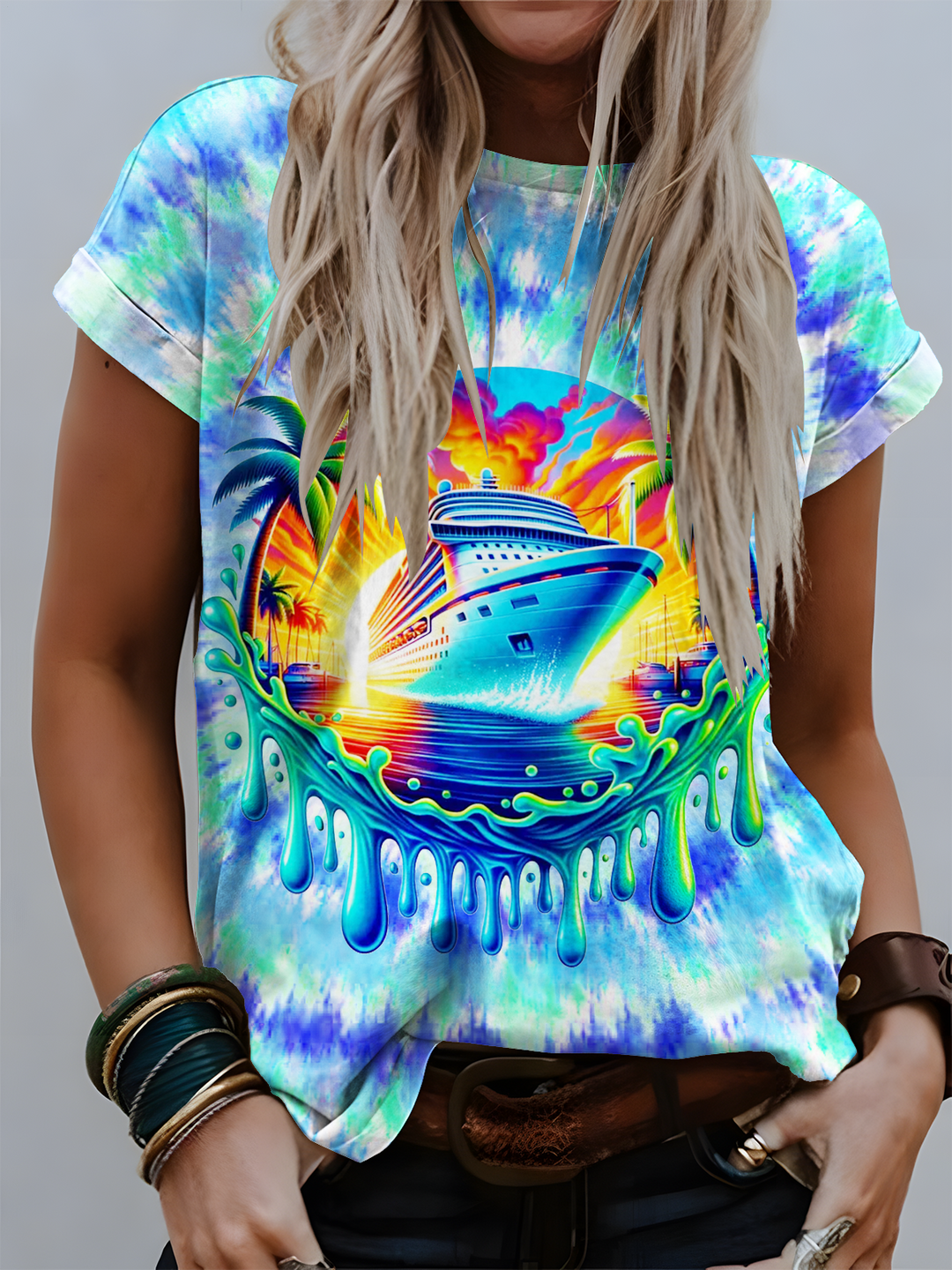 Tie-dye Vacation Cruise Ship Crew Neck T-shirt