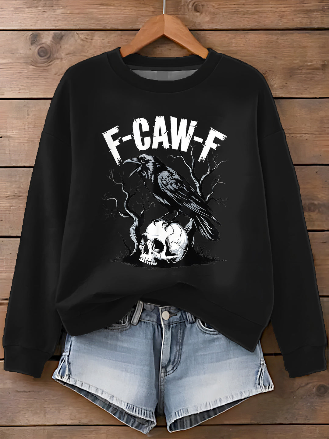 F-Caw-F Printed Long Sleeve Casual Top