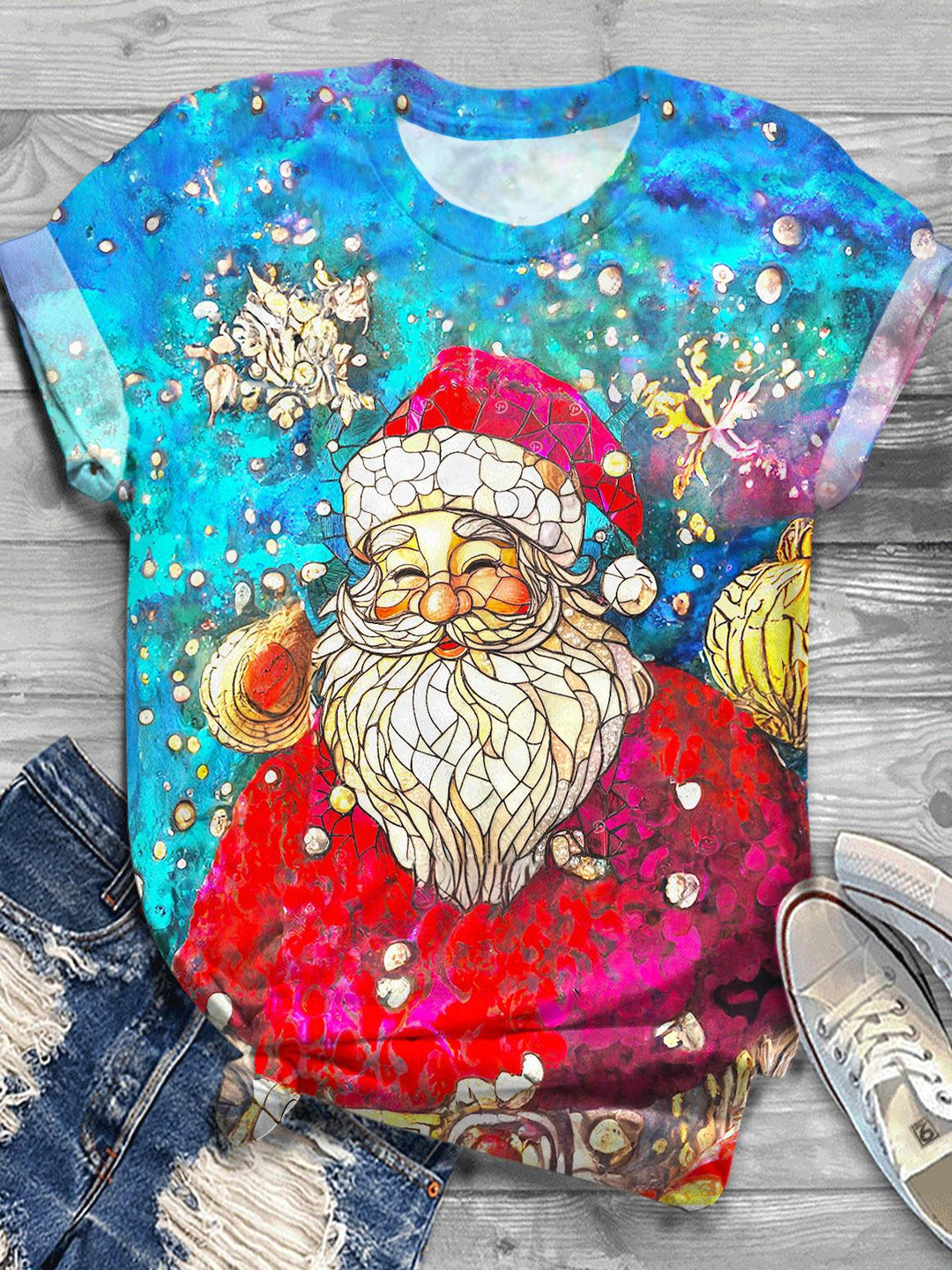 Christmas Santa Claus Printed Crew Neck T-shirt