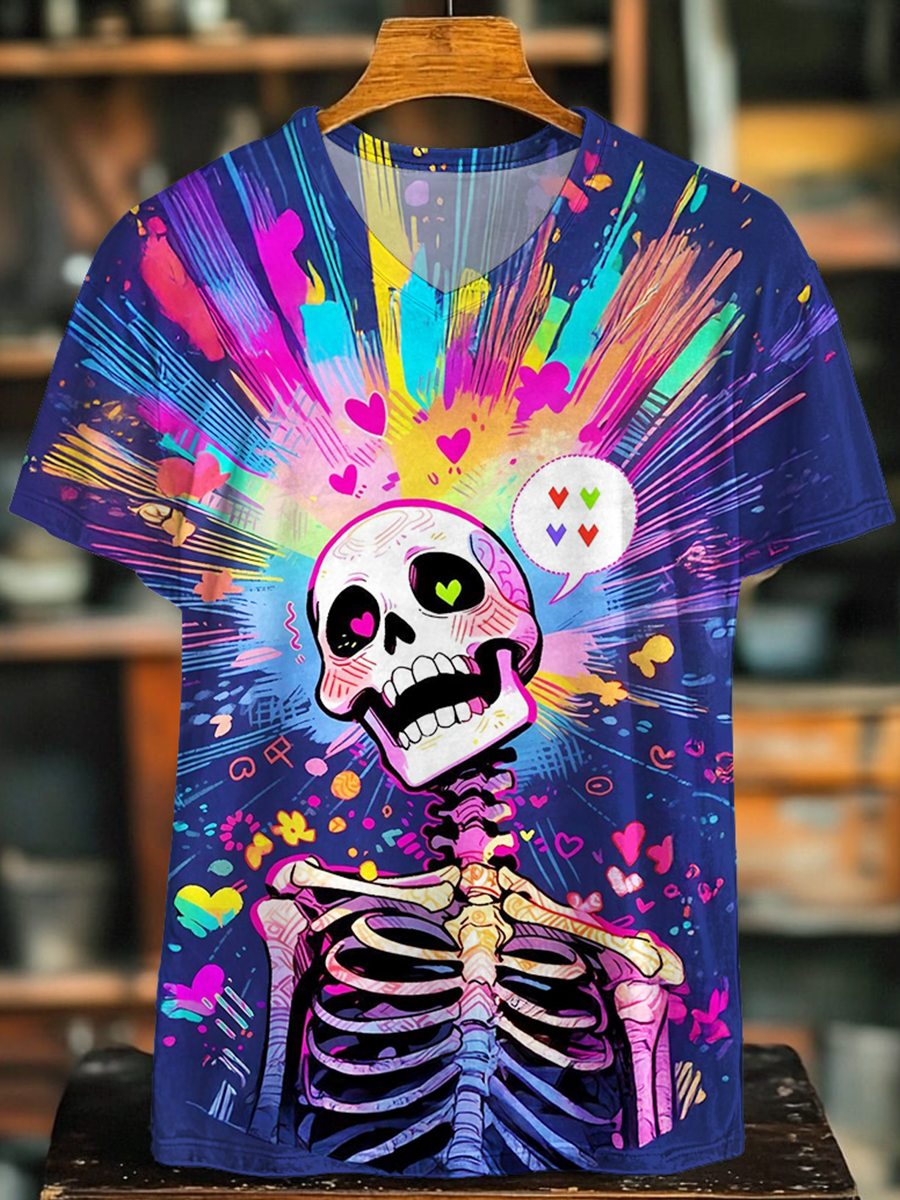 Retro Fun Hippie Skull Love V-neck T-Shirt