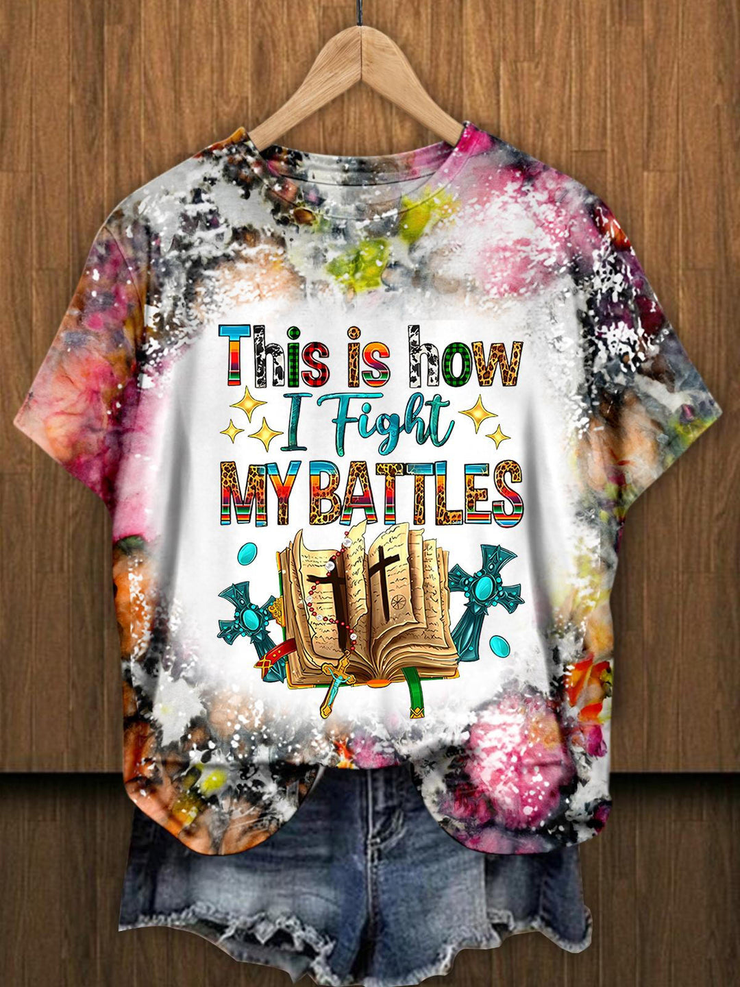 This Is How I Fight My Battles Text Pattern Crew Neck T-shirt
