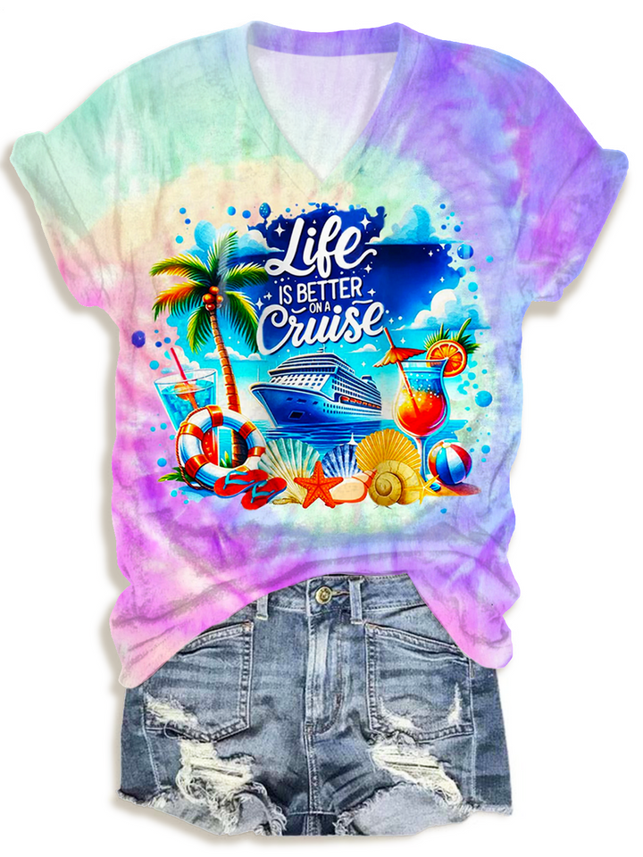 Life Is Better on A Cruise Tie Dye Print Crew Neck T-shirt