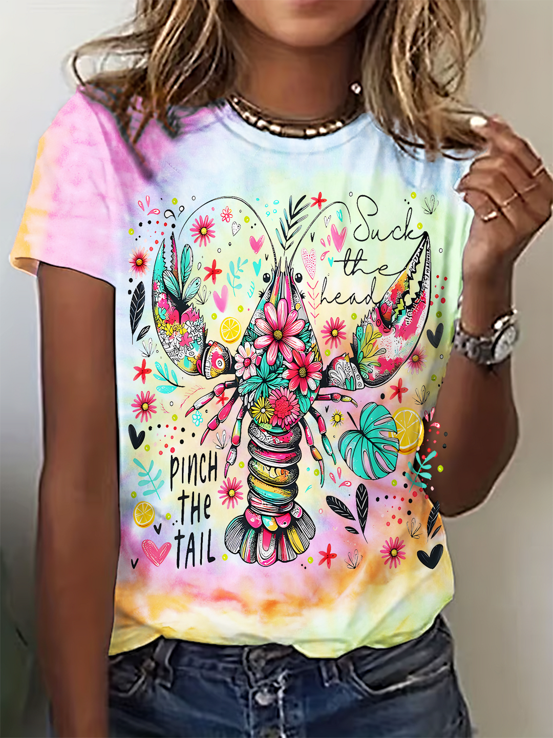Fun Crawfish Suck The Head Pinch The Tail Crew Neck T-shirt
