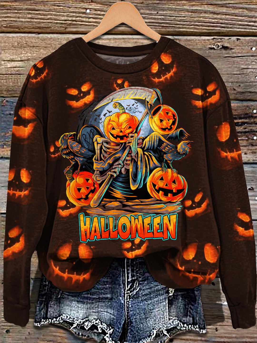 Halloween Pumpkin Printed Long Sleeve Casual Top