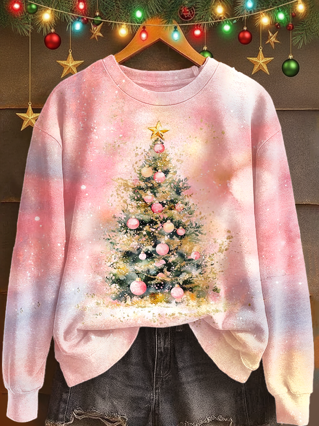 Winter Christmas Christmas Tree Printed Long Sleeve Casual Top