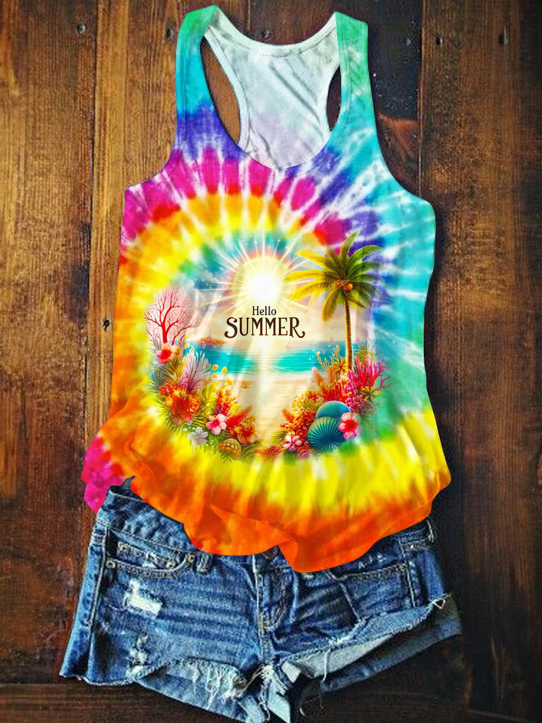 Sunshine Vacation Printed Casual Tank Top