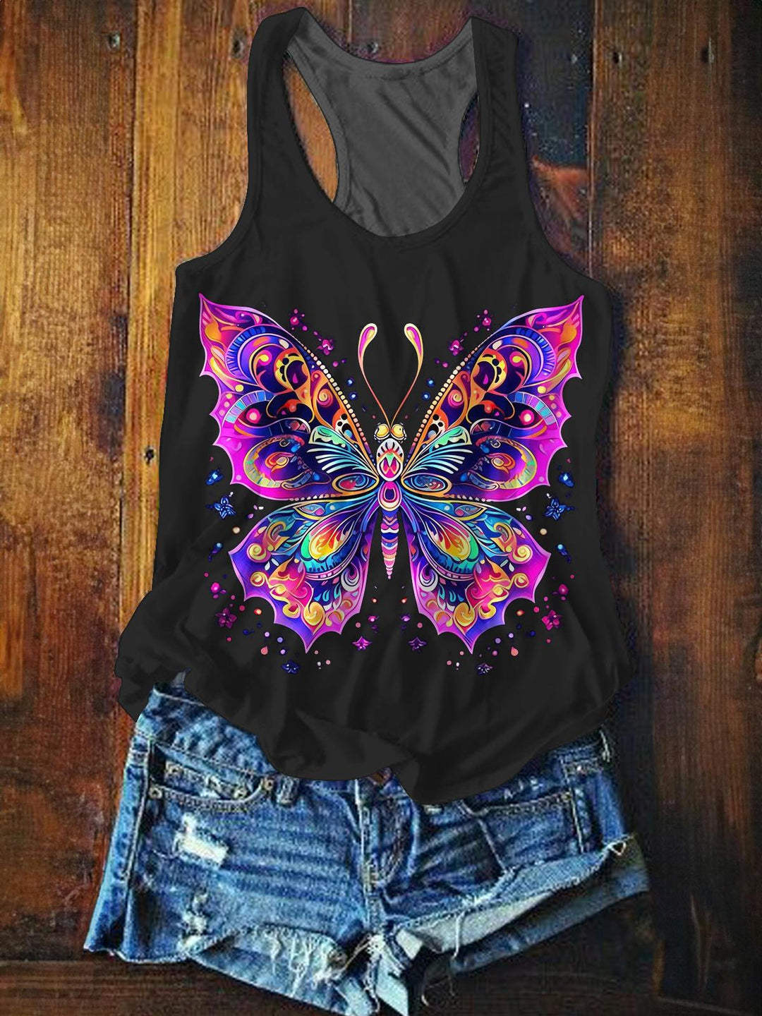 Colorful Hippie Butterfly Printed Casual Tank Top