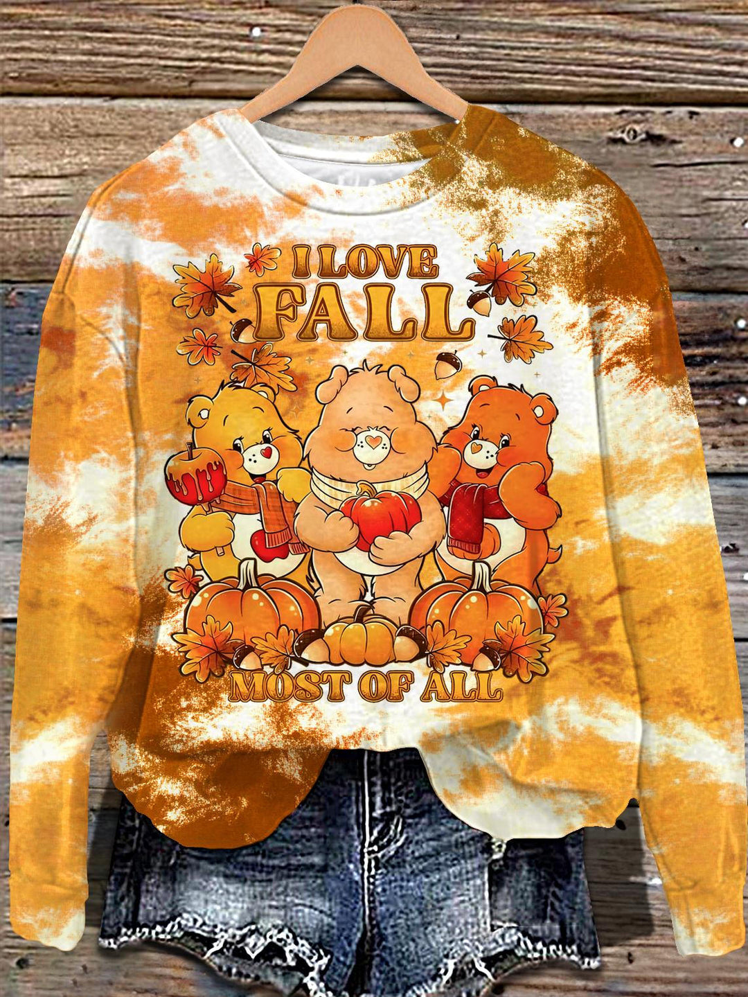 Autumn Bear Print Long Sleeve Casual Top