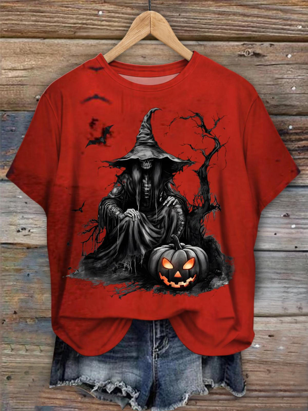 Witch Pumpkin Scary Spooky Crew Neck T-shirt