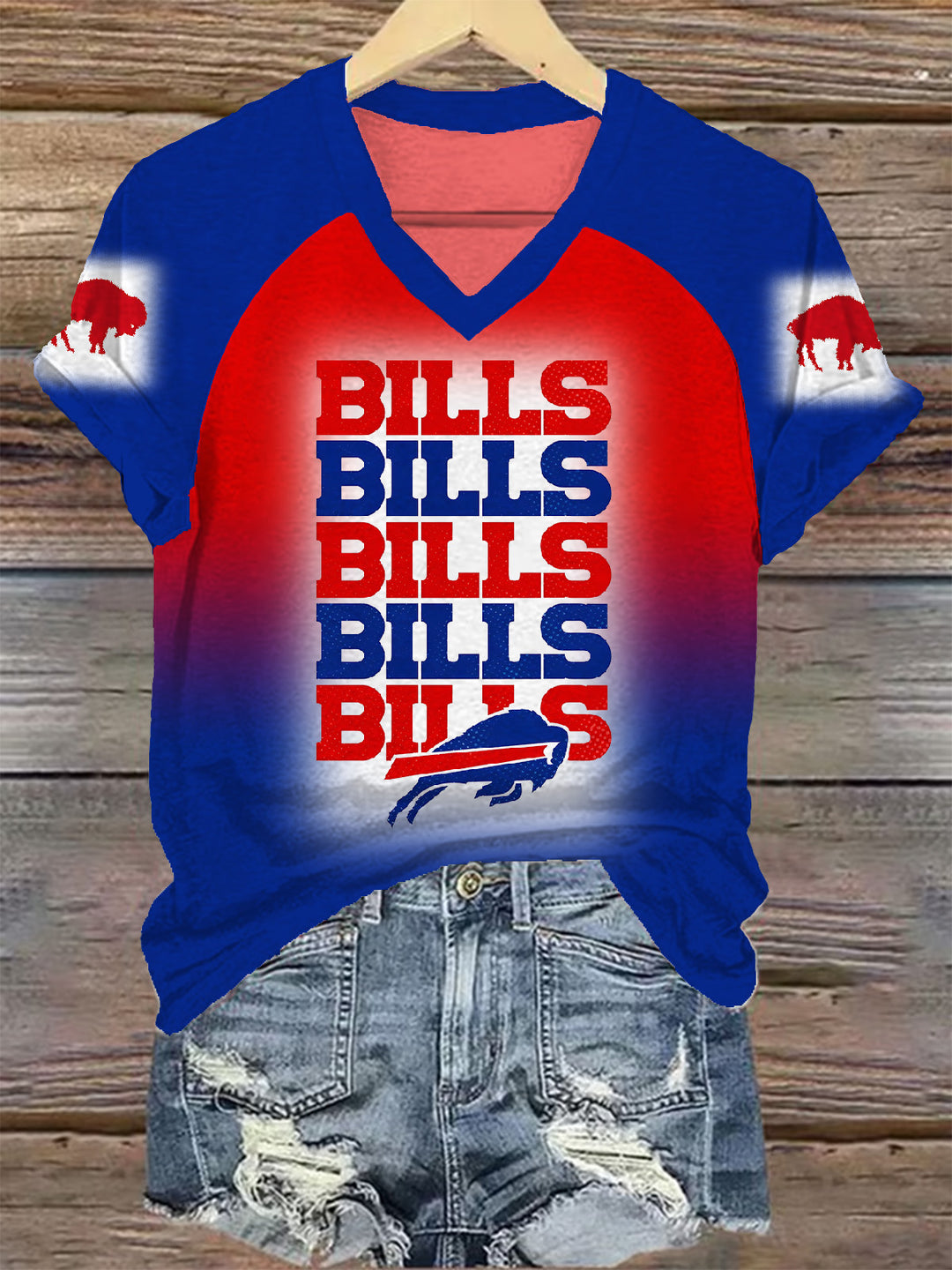 Buffalo Bills Football Women's Raglan V-Neck T-shirt