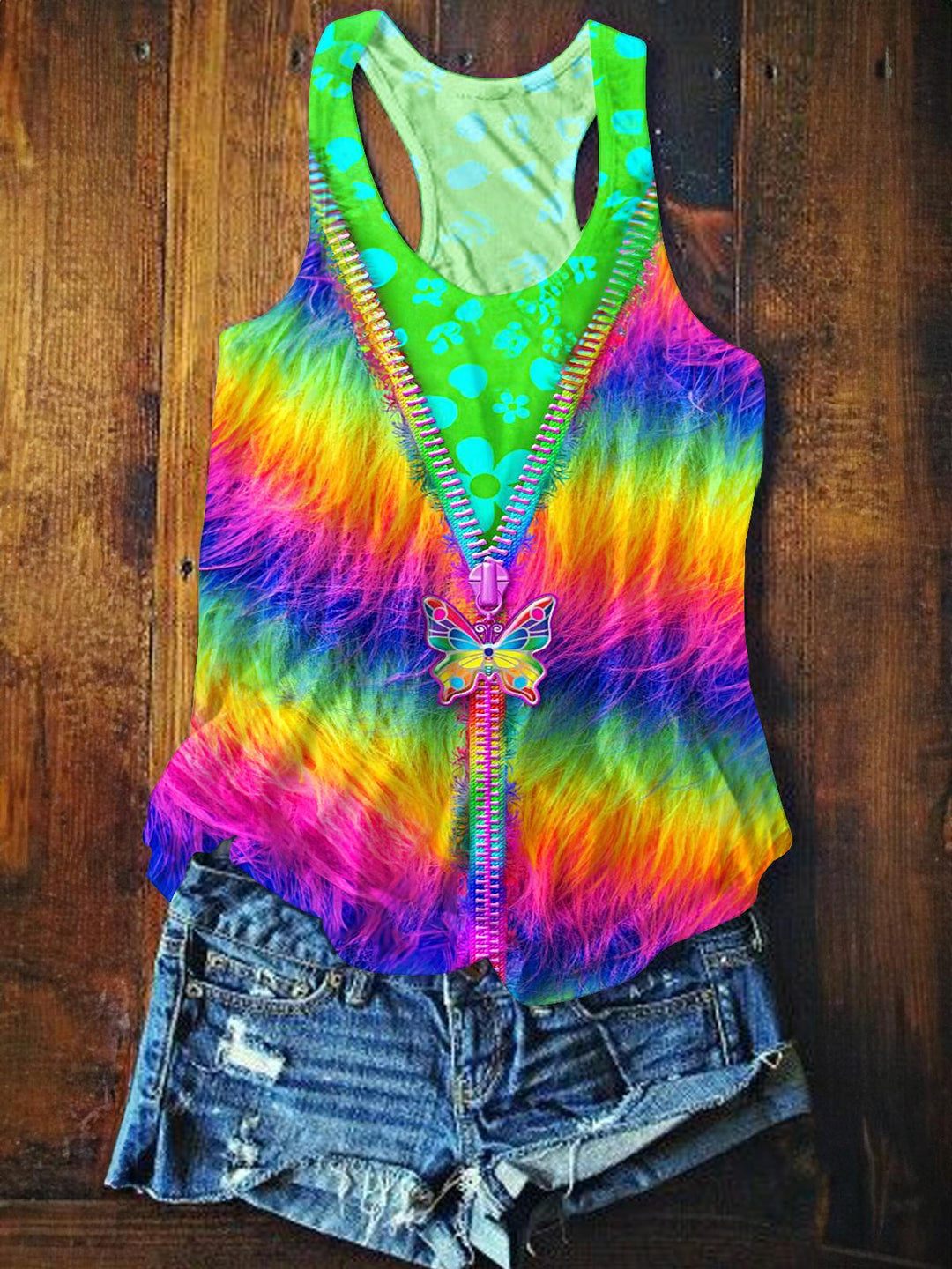 Fun Long Hair Hippie Printed Casual Tank Top