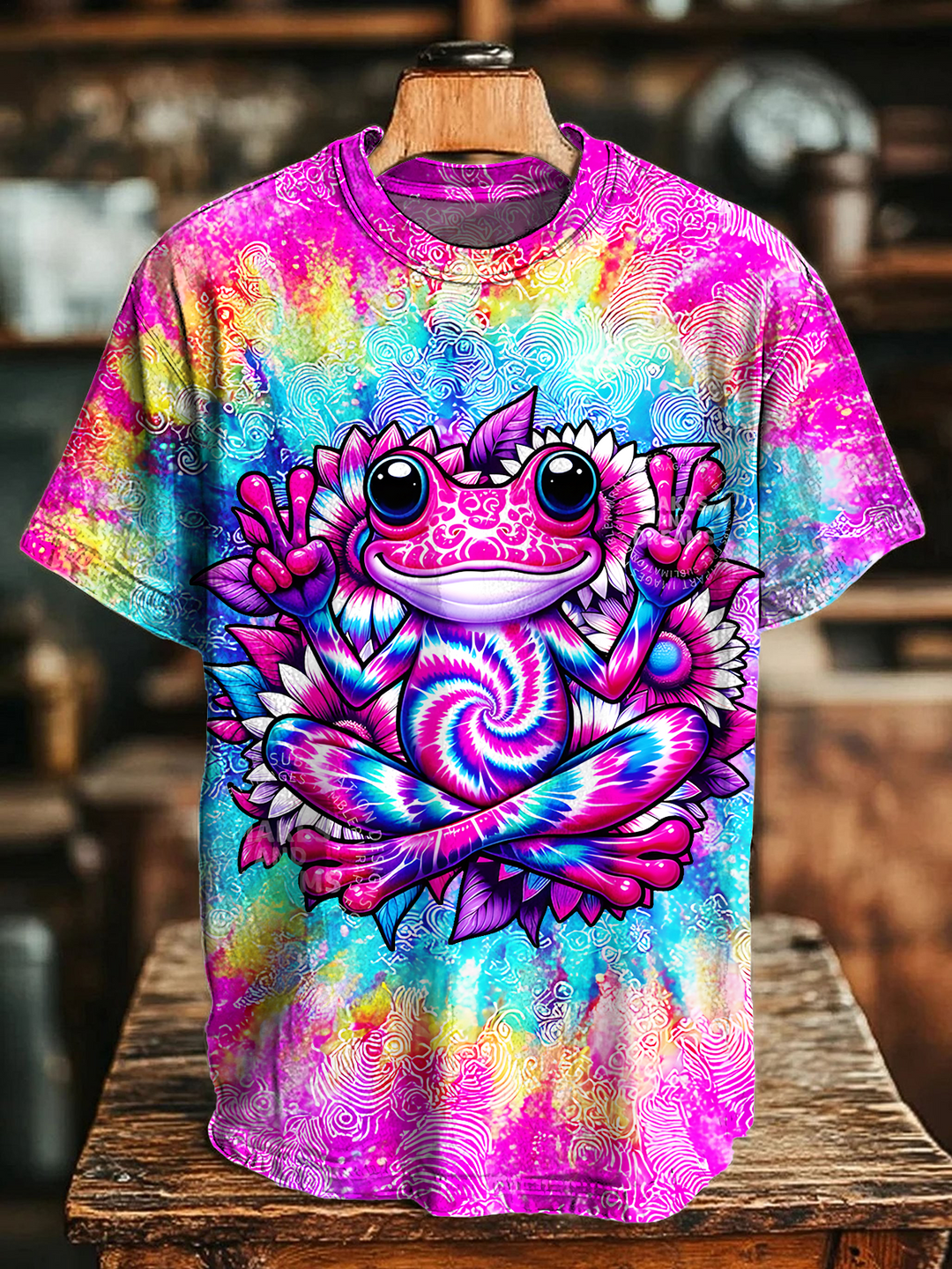 Tie Dye Frog And Peace Sign Crew Neck T-shirt