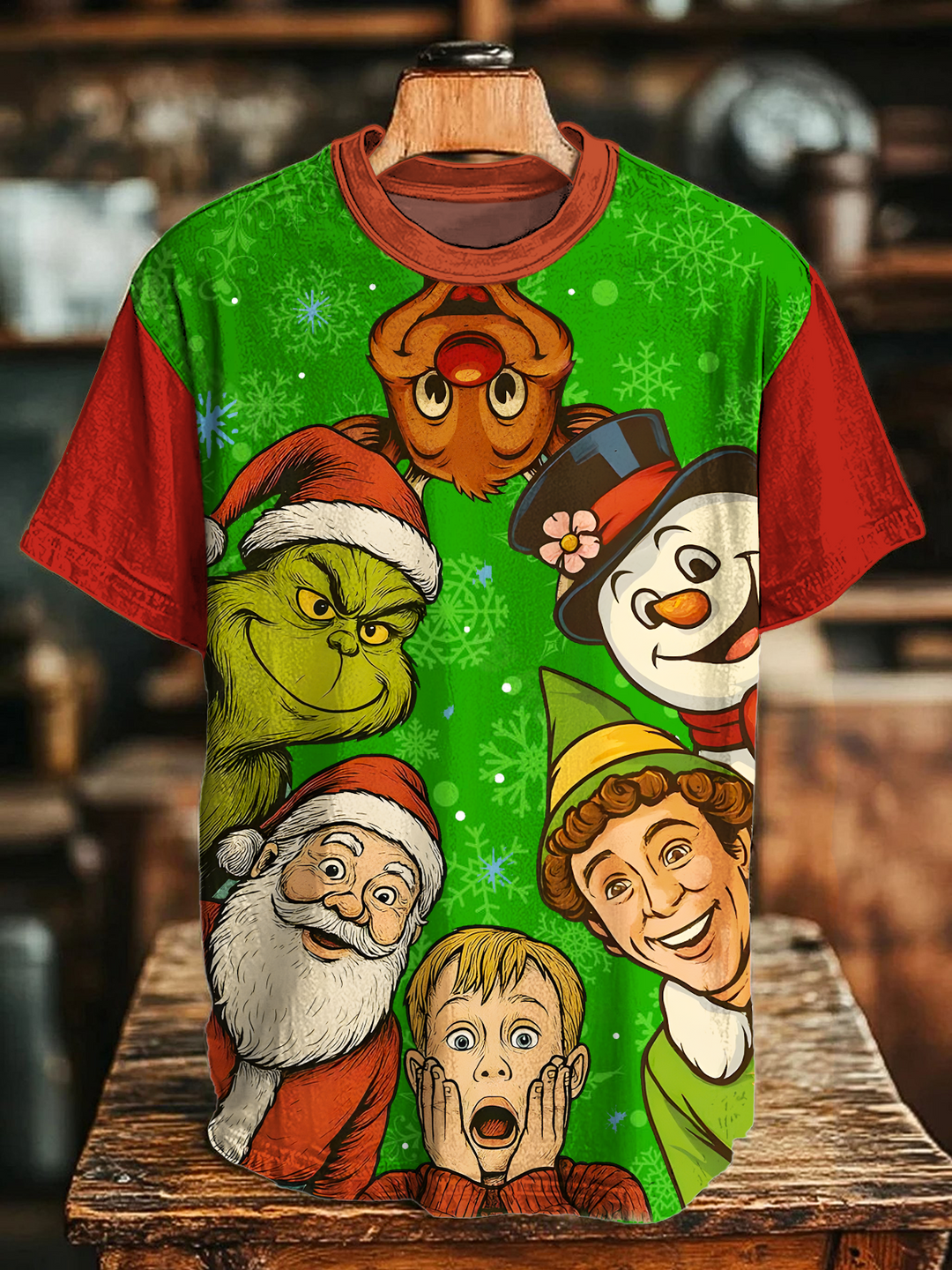 Retro Christmas Movie Characters Crew Neck T-shirt