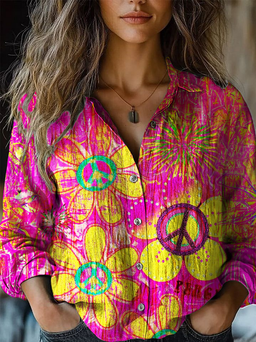 Retro Classic Hippie Art Women's Printed Casual Shirt