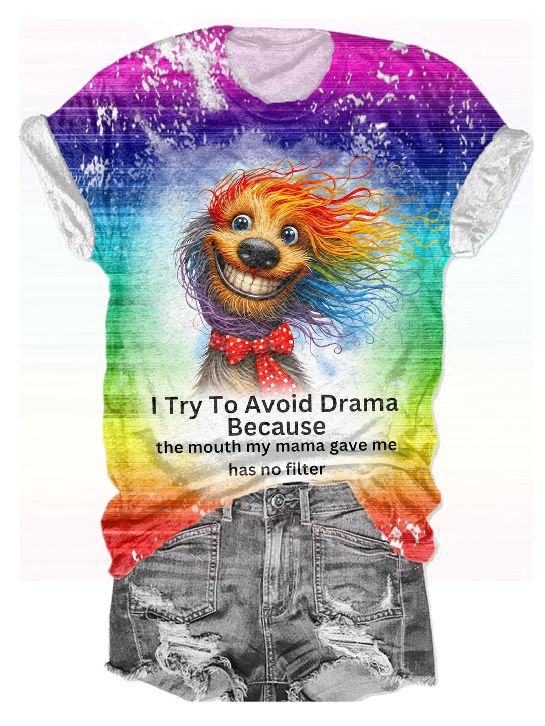 Color Gradient Puppy Print Crew Neck T-shirt