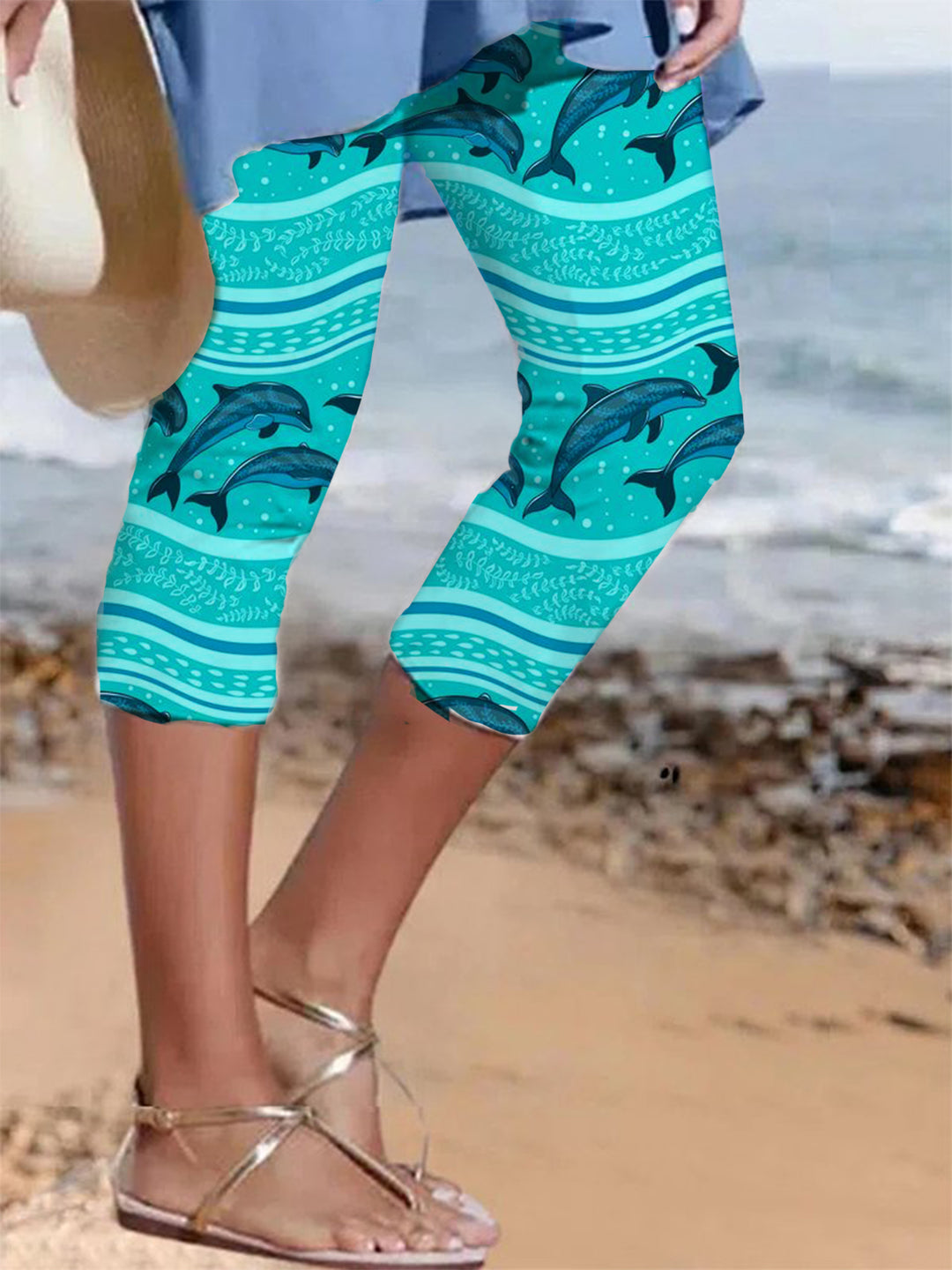 Summer Dolphin Print Casual Leggings