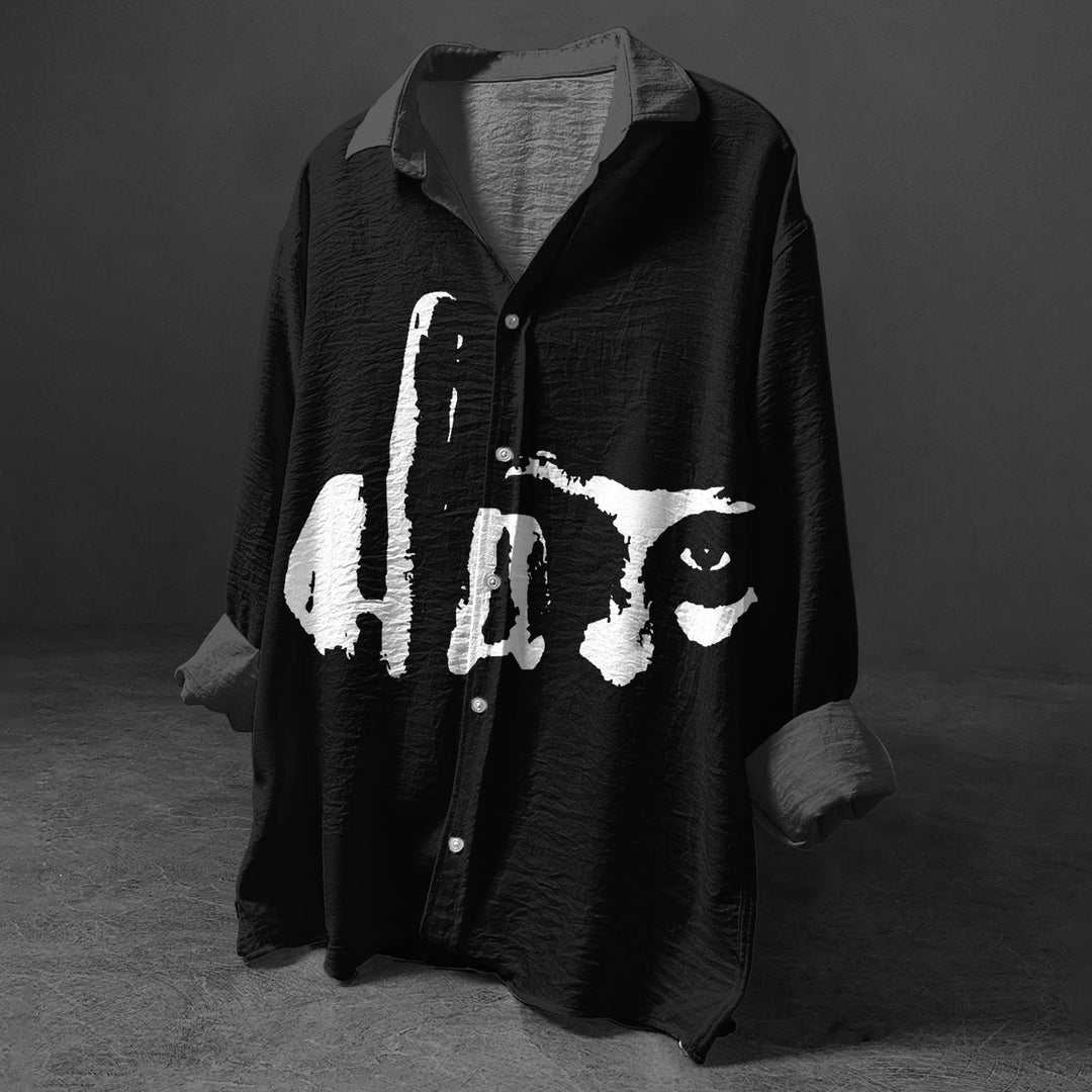 Men's Hip Hop Gothic Funny Print Long Sleeve Shirt Collar Shirts