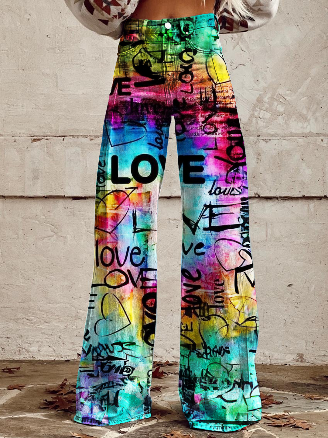 Colorful Hippie Love And Peace Art Women's Cotton Flared Jeans Pants