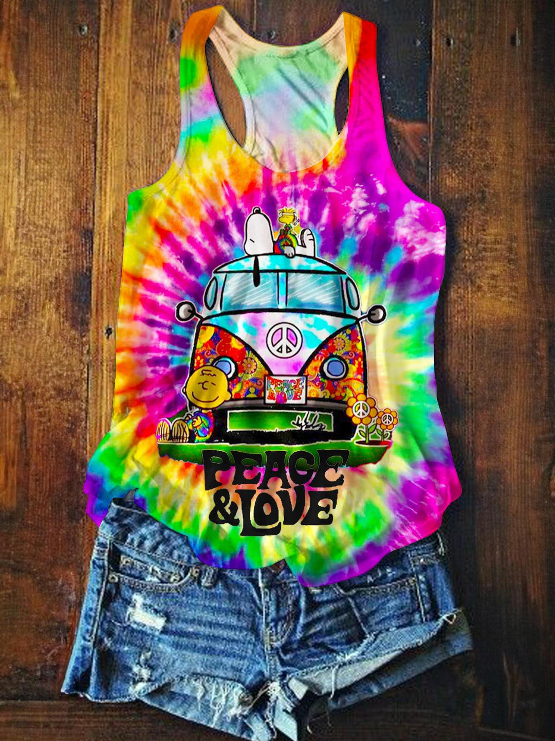 Retro Hippie Tie-Dye Printed Casual Tank Top