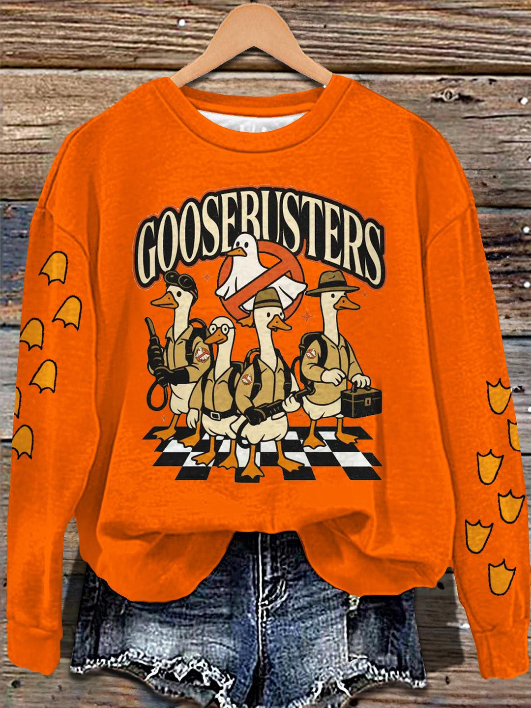 Halloween Goose Print Long Sleeve Casual Top