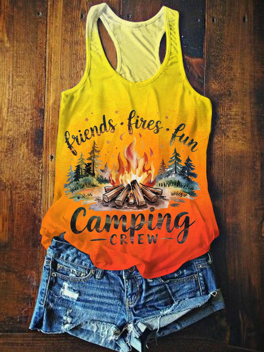 Friends Fires Fun Camping Printed Casual Tank Top