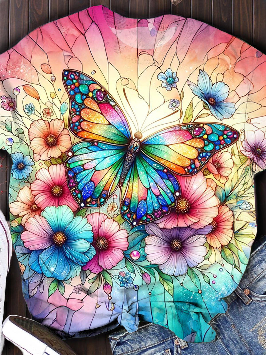 Butterfly Printed Crew Neck T-shirt