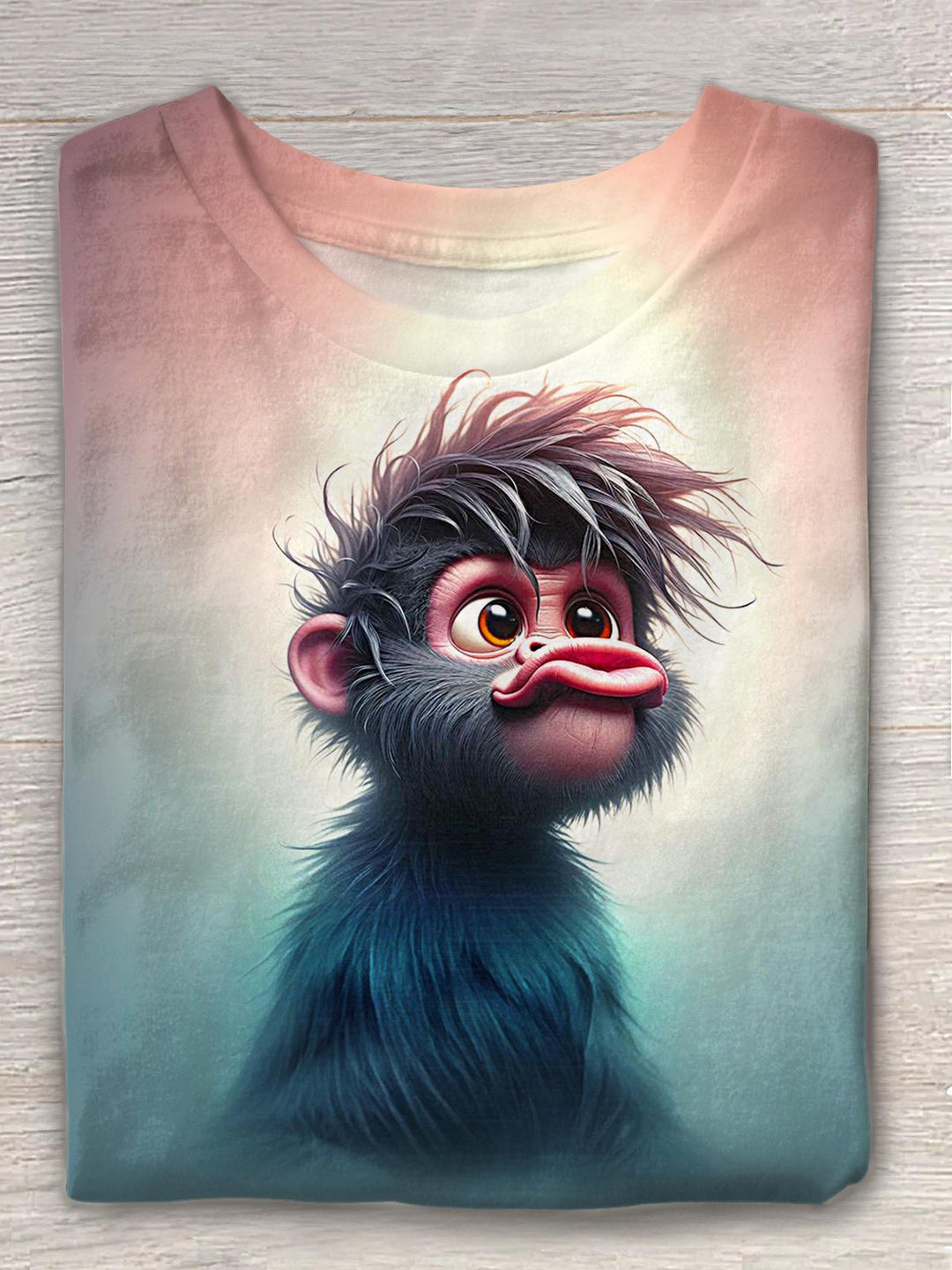 Cute Funny Monkey Print Crew Neck T-shirt