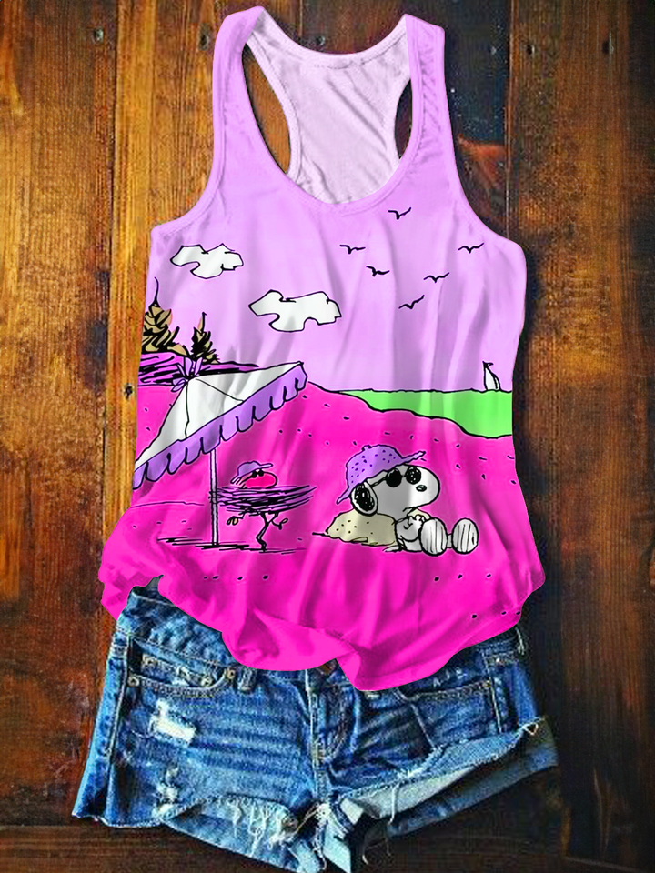 Fun Snoopy Island Vacation Printed Casual Tank Top