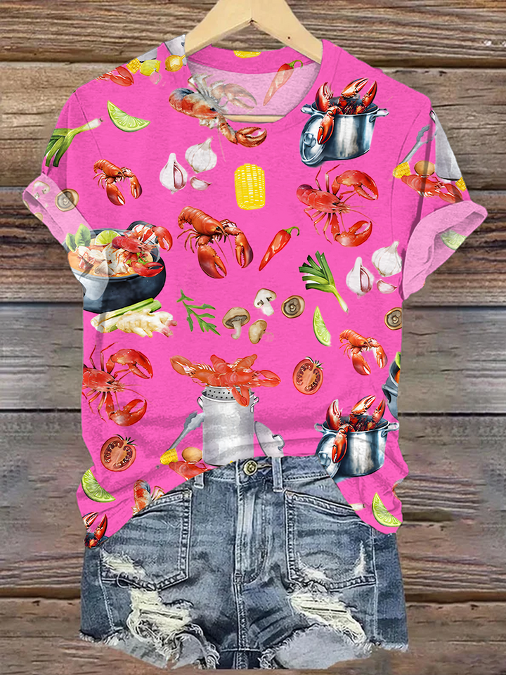 Fun Crawfish Boil Party Print Crew Neck T-shirt