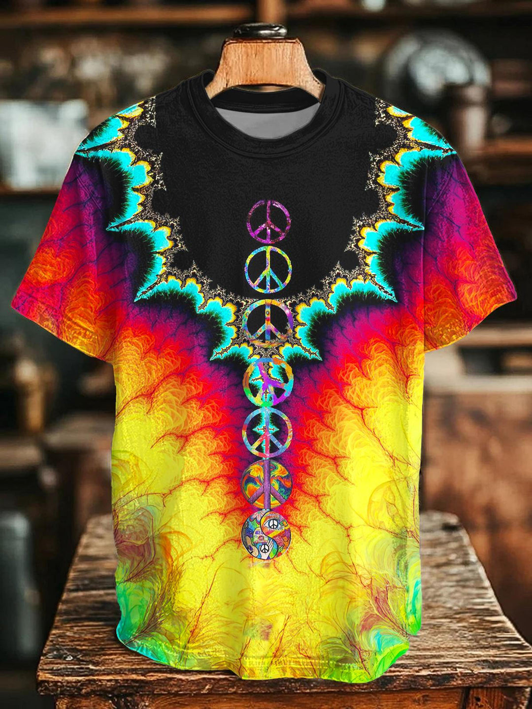 Retro Hippie Printed Crew Neck T-shirt