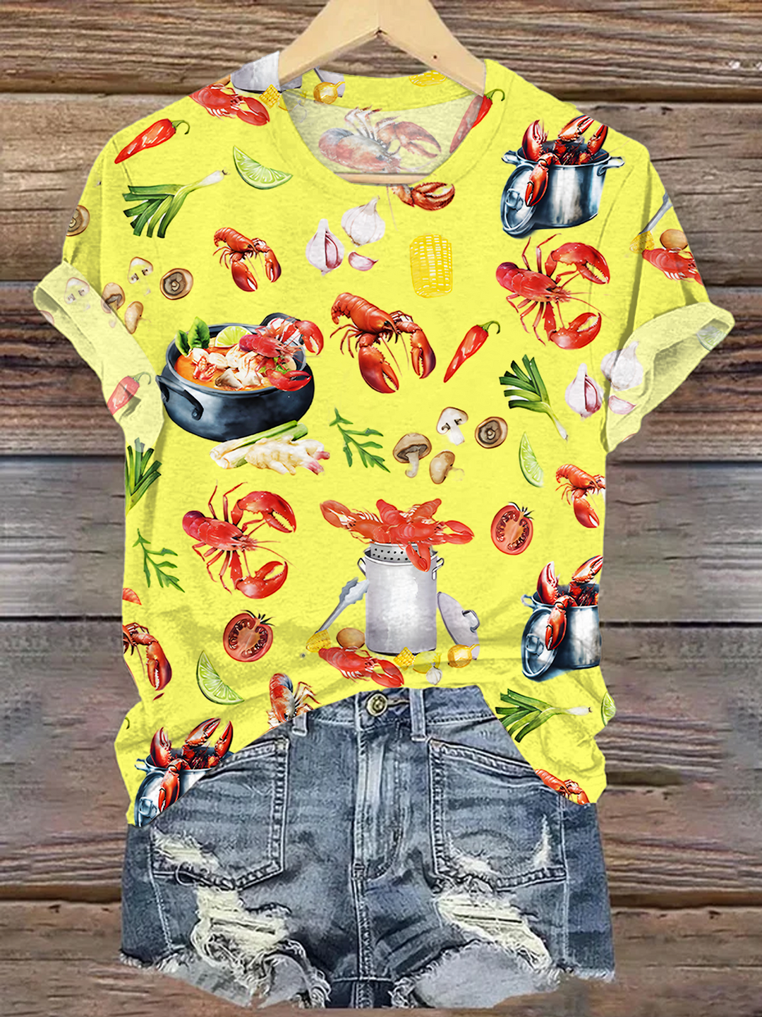 Fun Crawfish Boil Party Print Crew Neck T-shirt