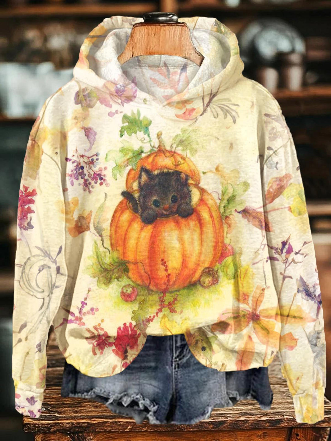 Halloween Pumpkin Print Long Sleeve Printed Hoodie