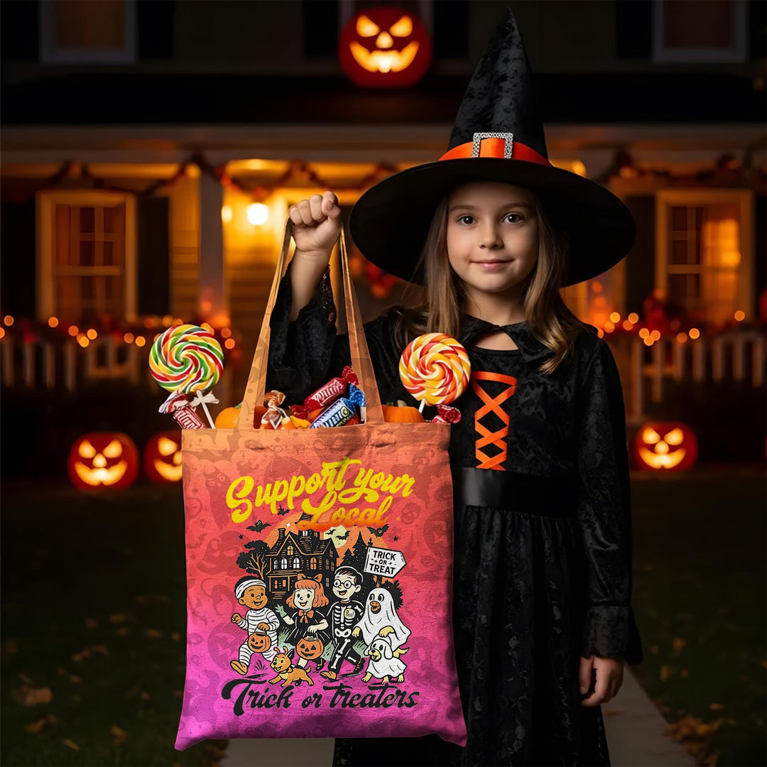 Halloween Printed Shoulder Zipper Canvas Bag