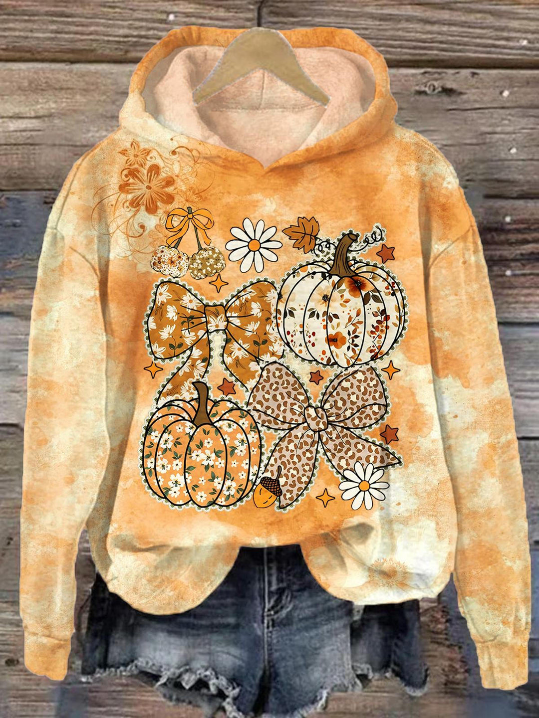 Autumn Pumpkin Print Long Sleeve Printed Hoodie
