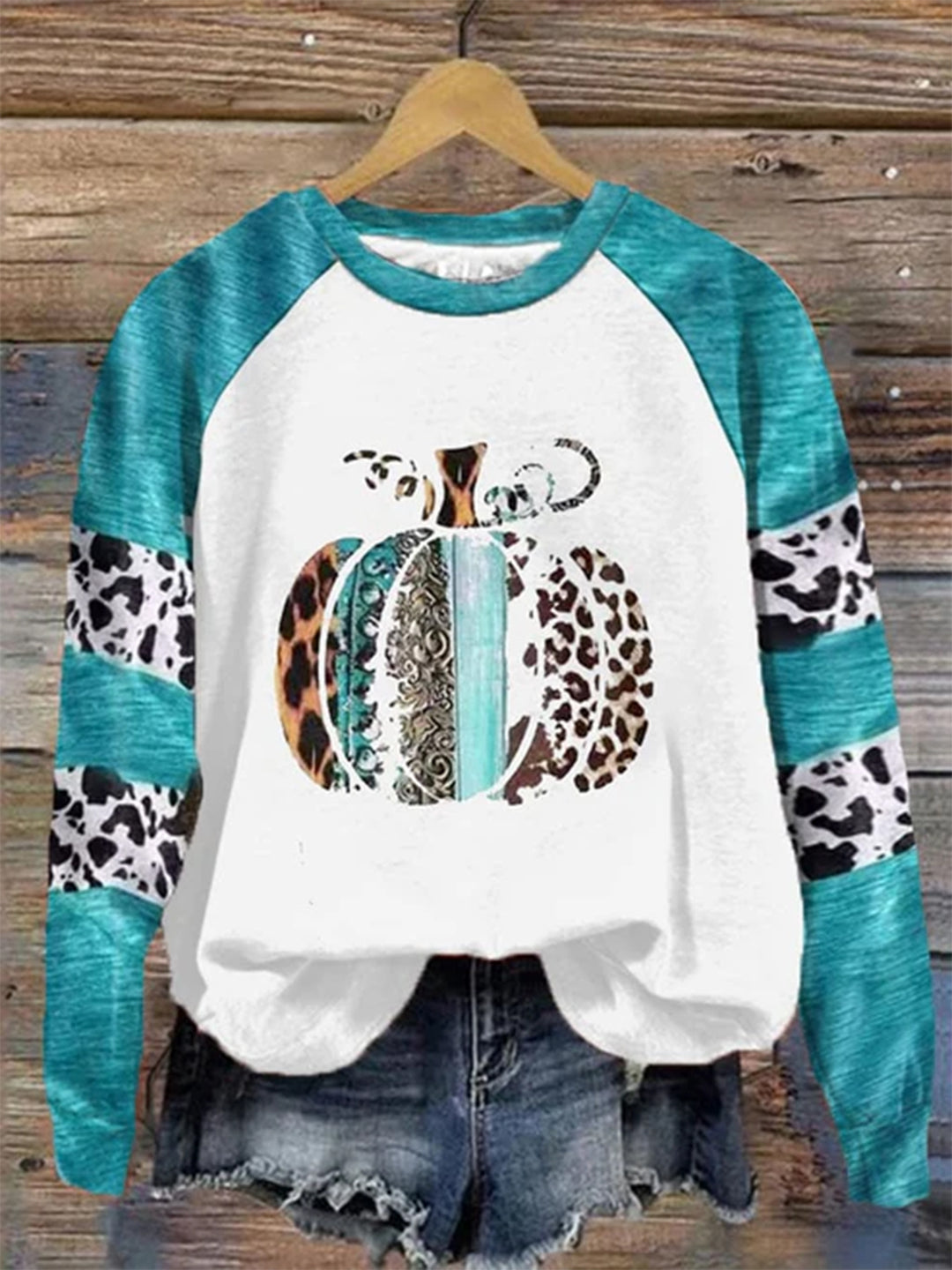 Women's Autumn Pumpkin Sexy Leopard Print Contrast Long Sleeve Top
