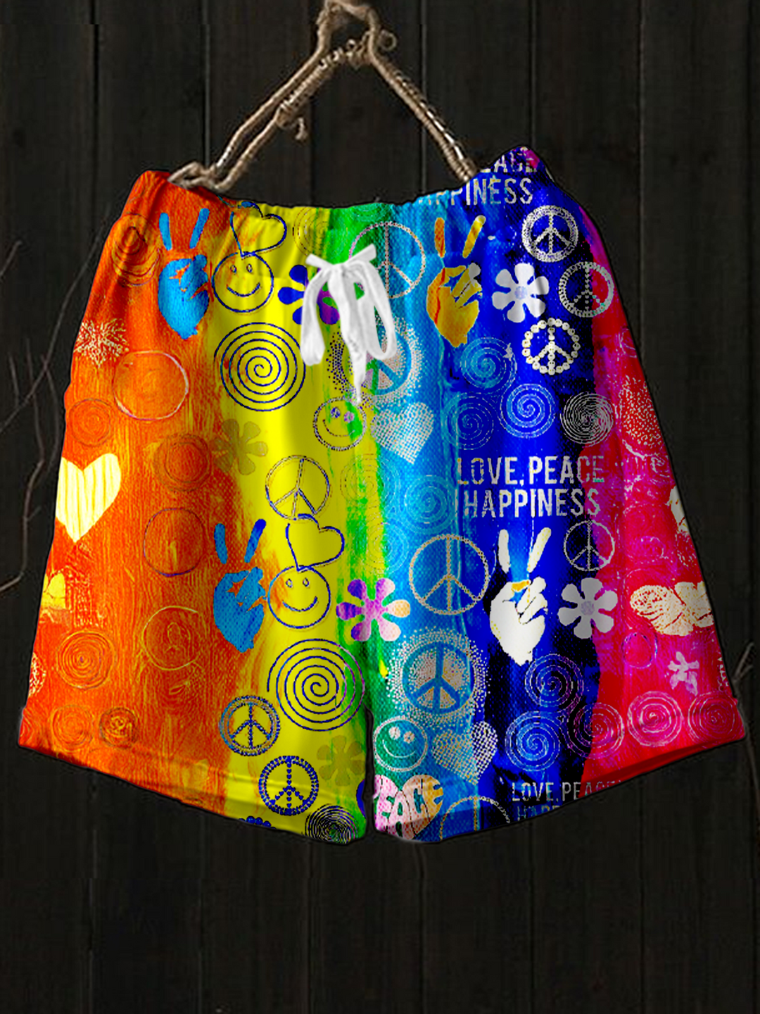 Colorful Hippie Peace Sign Print Casual Shorts
