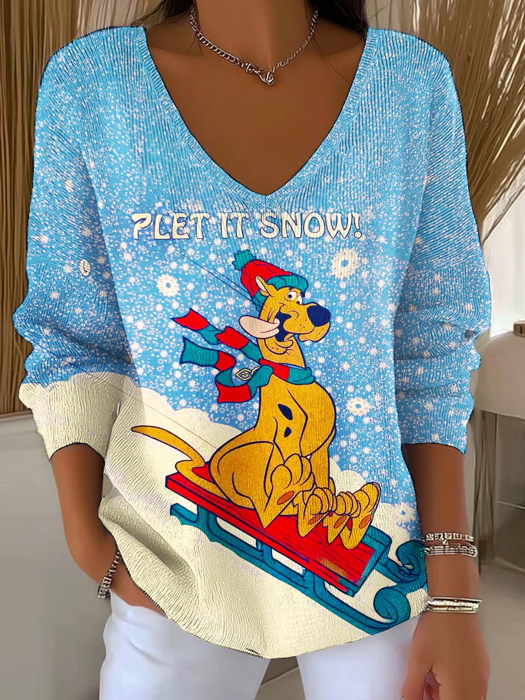 Plet It Snow Casual V Neck Pullover Sweater