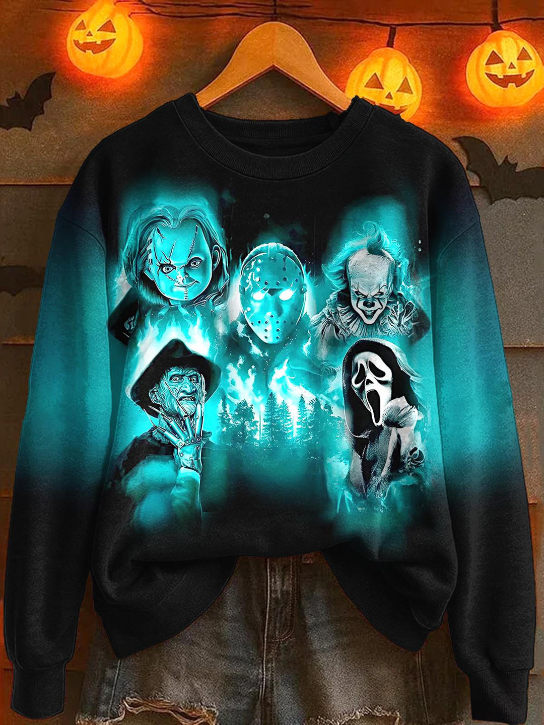 Halloween Horror Character Print Long Sleeve Casual Top