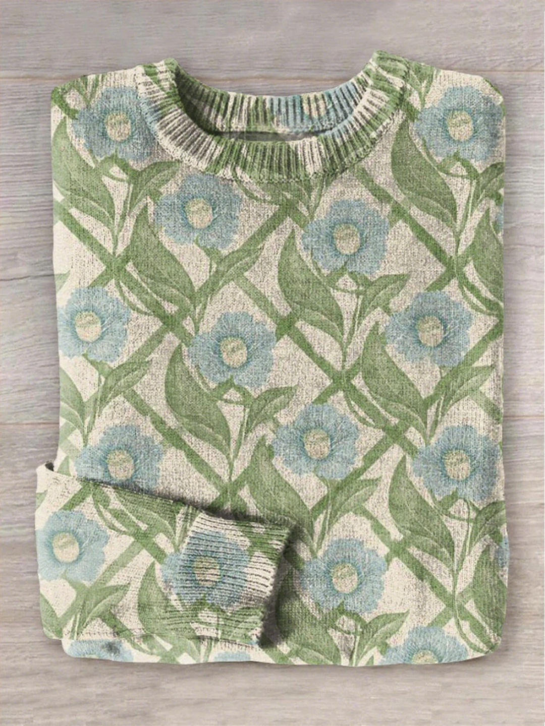 Retro Floral Print Casual Crew Neck Pullover Sweater