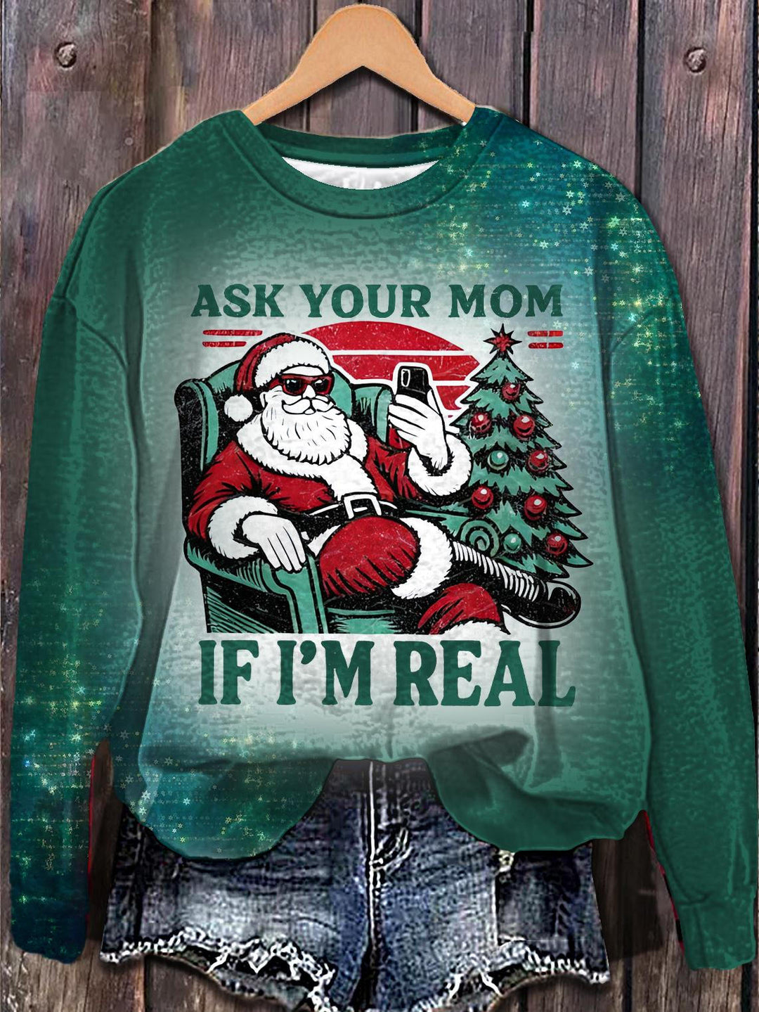 Humorous Santa Claus Printed Long Sleeve Casual Top