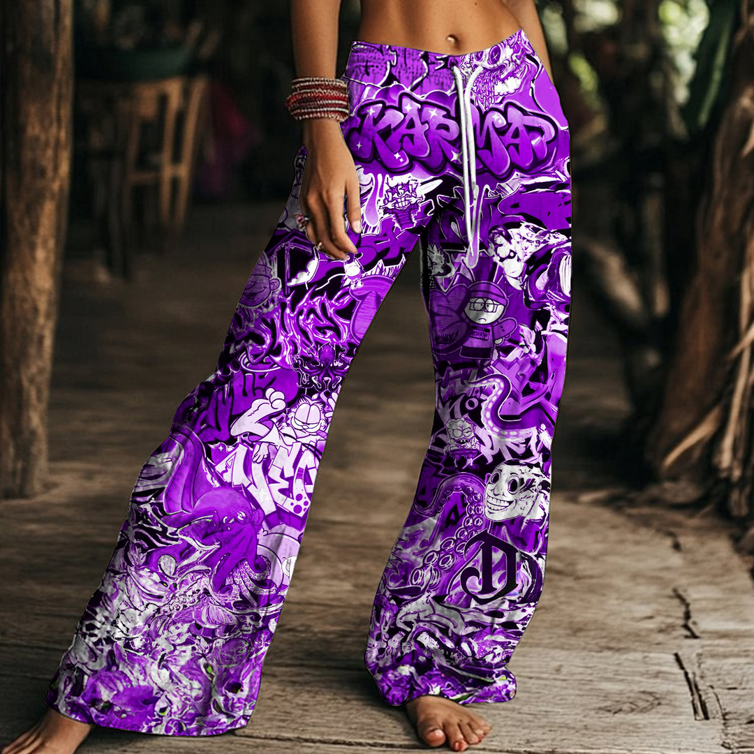 Halloween Cartoon Characters Women's Drawstring Wide-Leg Pants