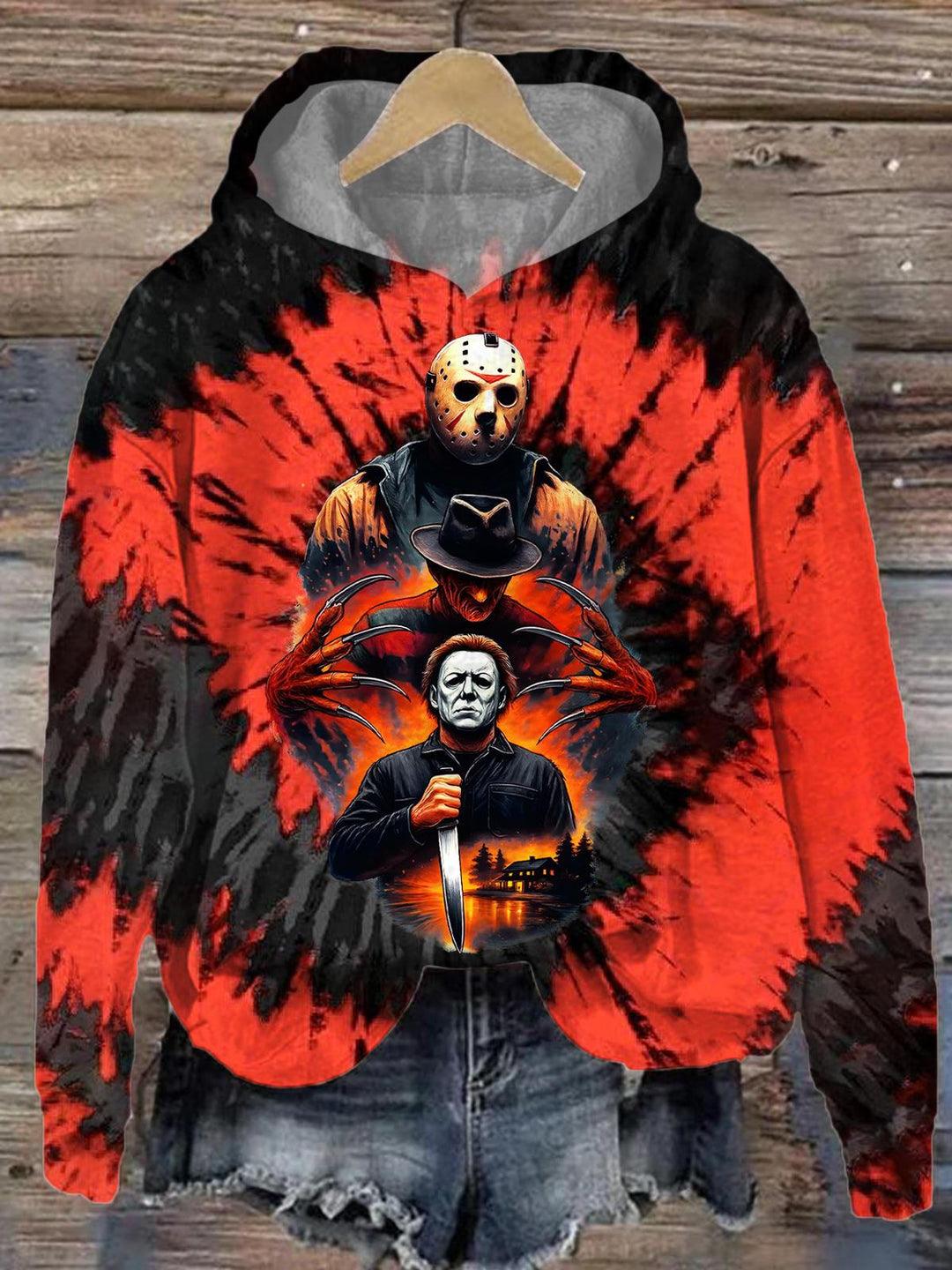 Halloween Horror Print Long Sleeve Printed Hoodie