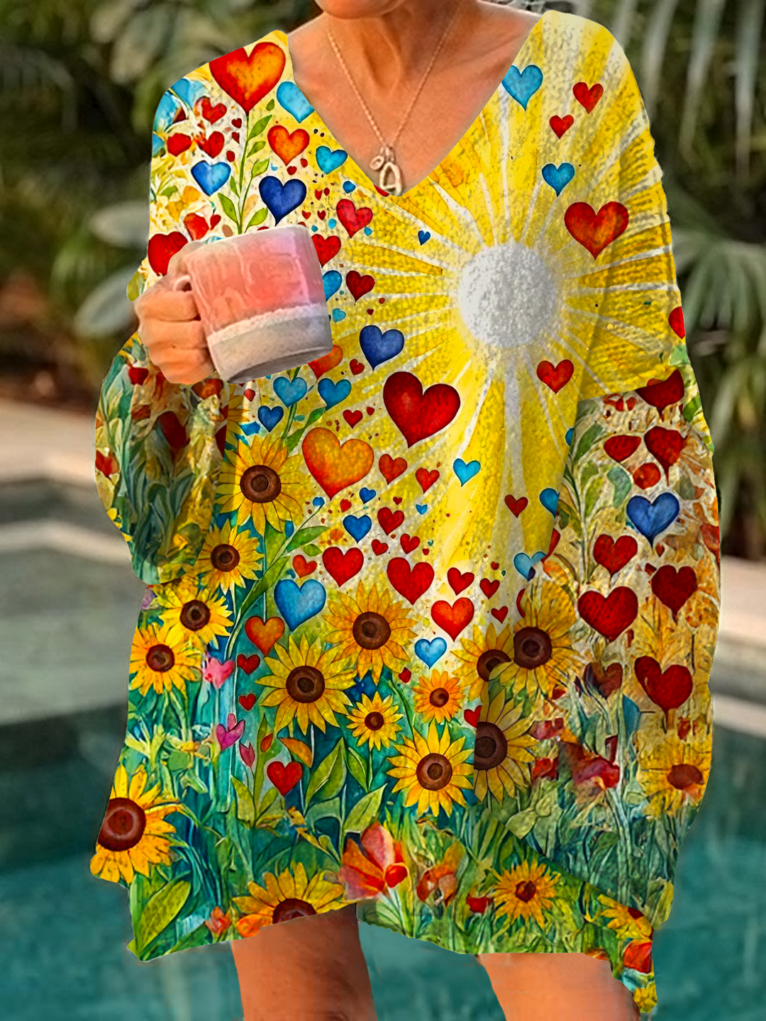 Colorful Hippie Sun Floral Love Casual Pullover Sweater