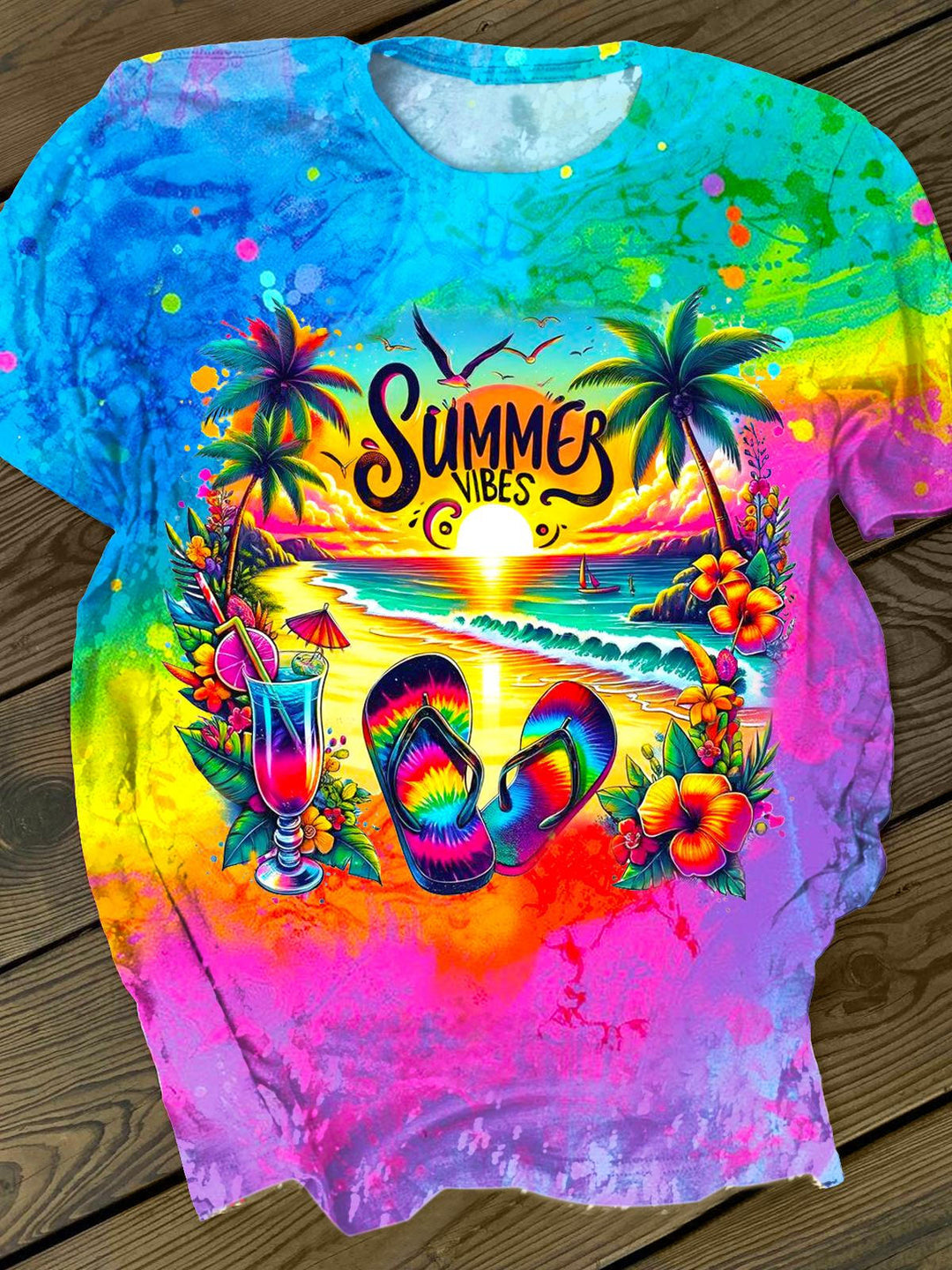 Summer Beach Vacation Printed Crew Neck T-shirt