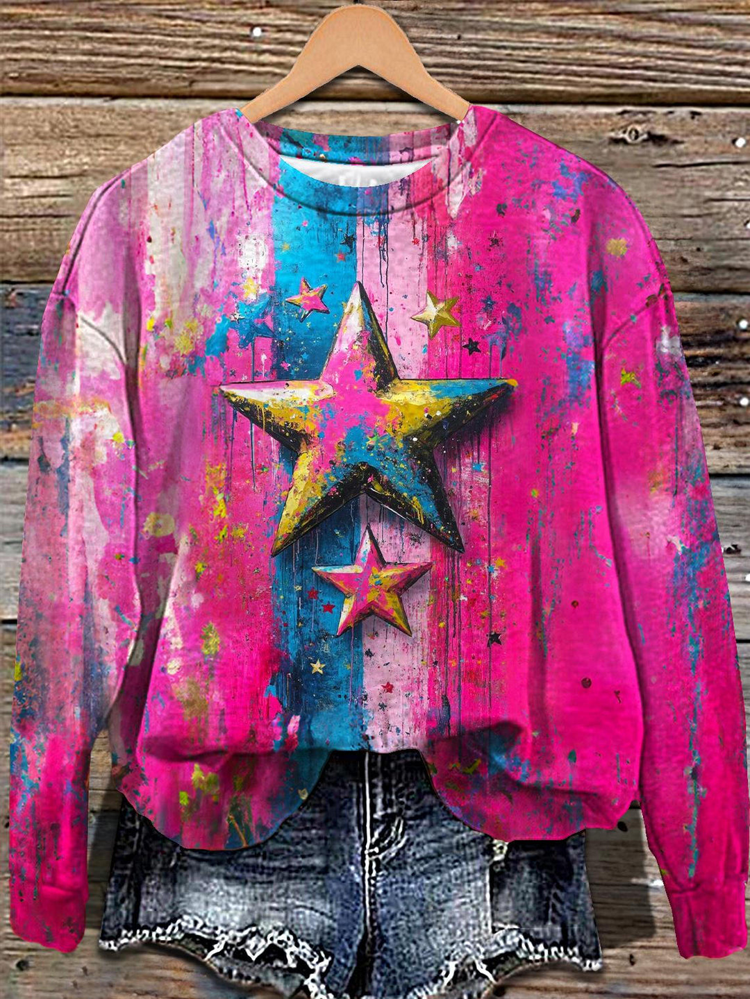 Hippie Star Print Long Sleeve Casual Top