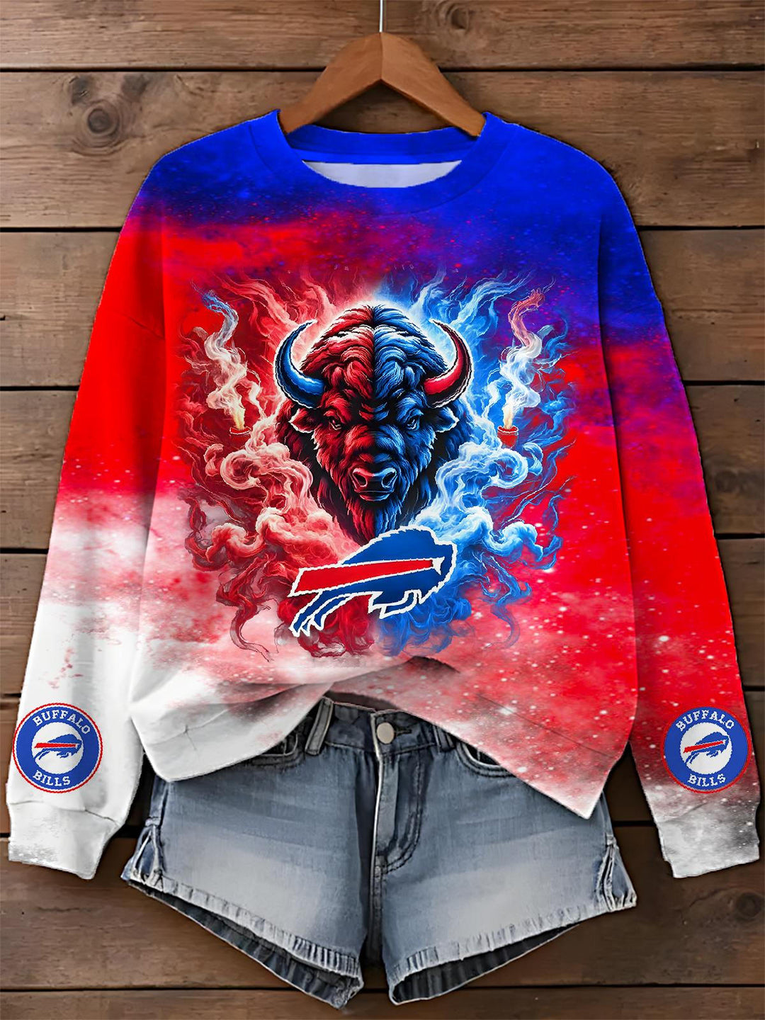 Buffalo Bills Color Clash Printed Long Sleeve Casual Top