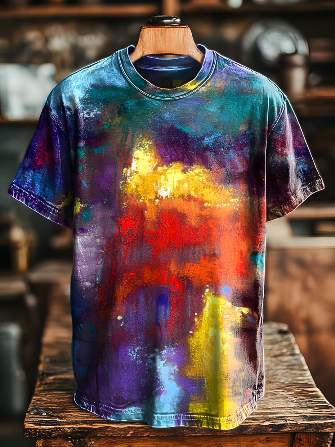 Retro Abstract Colorful Texture Art Crew Neck T-shirt